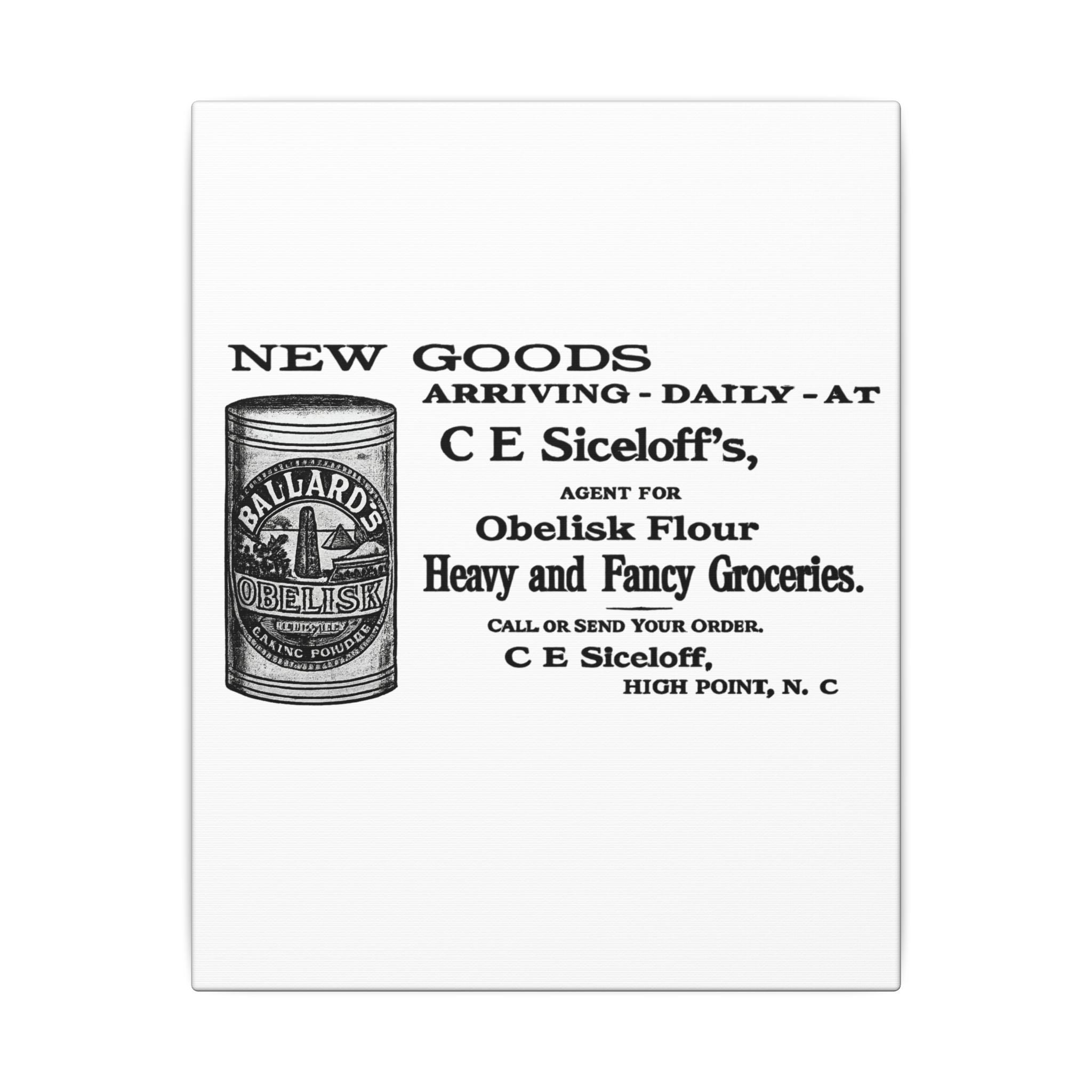 Obelisk Flour — Vintage NC Newspaper Ad Canvas Print
