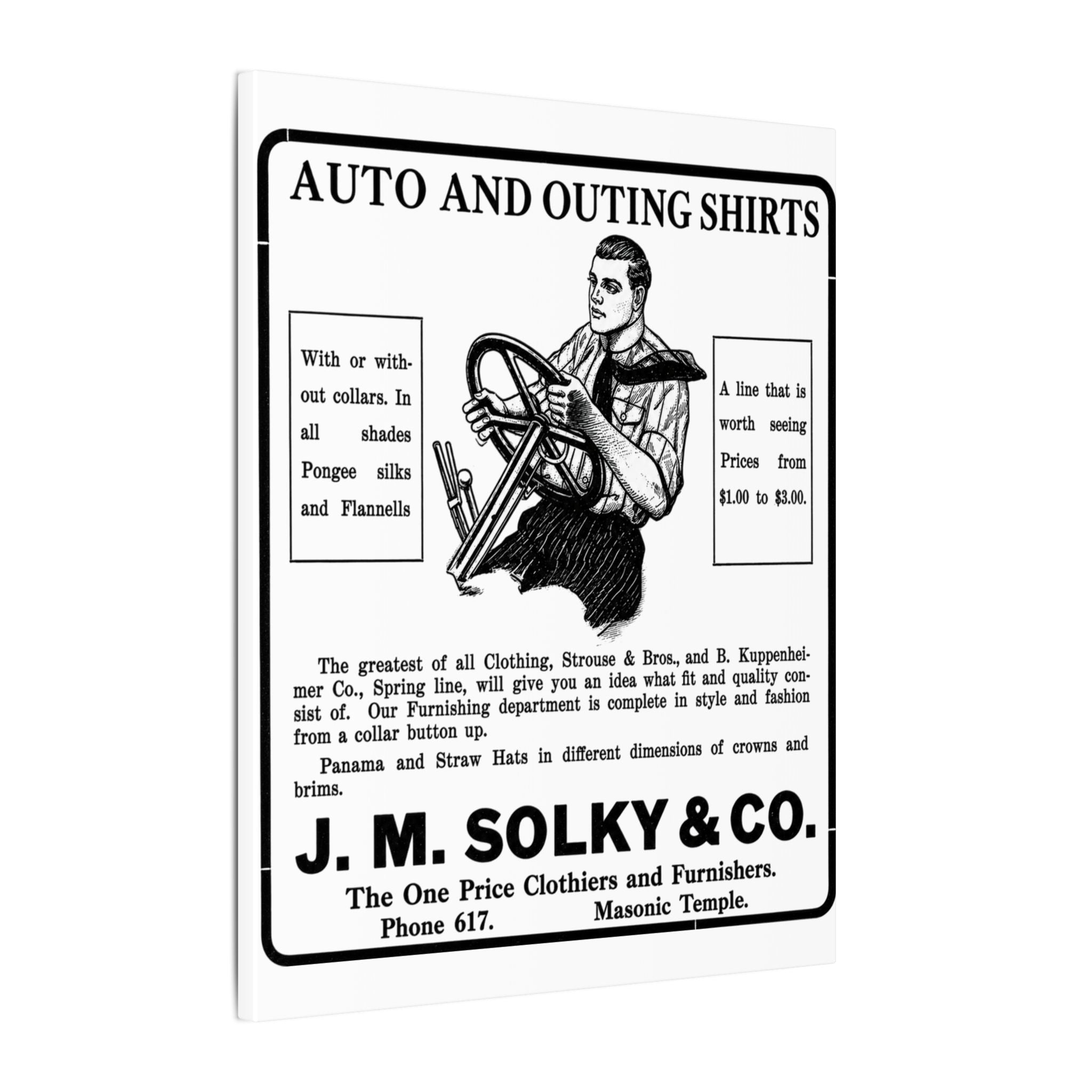 J.M. Solky & Co. — Vintage NC Newspaper Ad Canvas Print