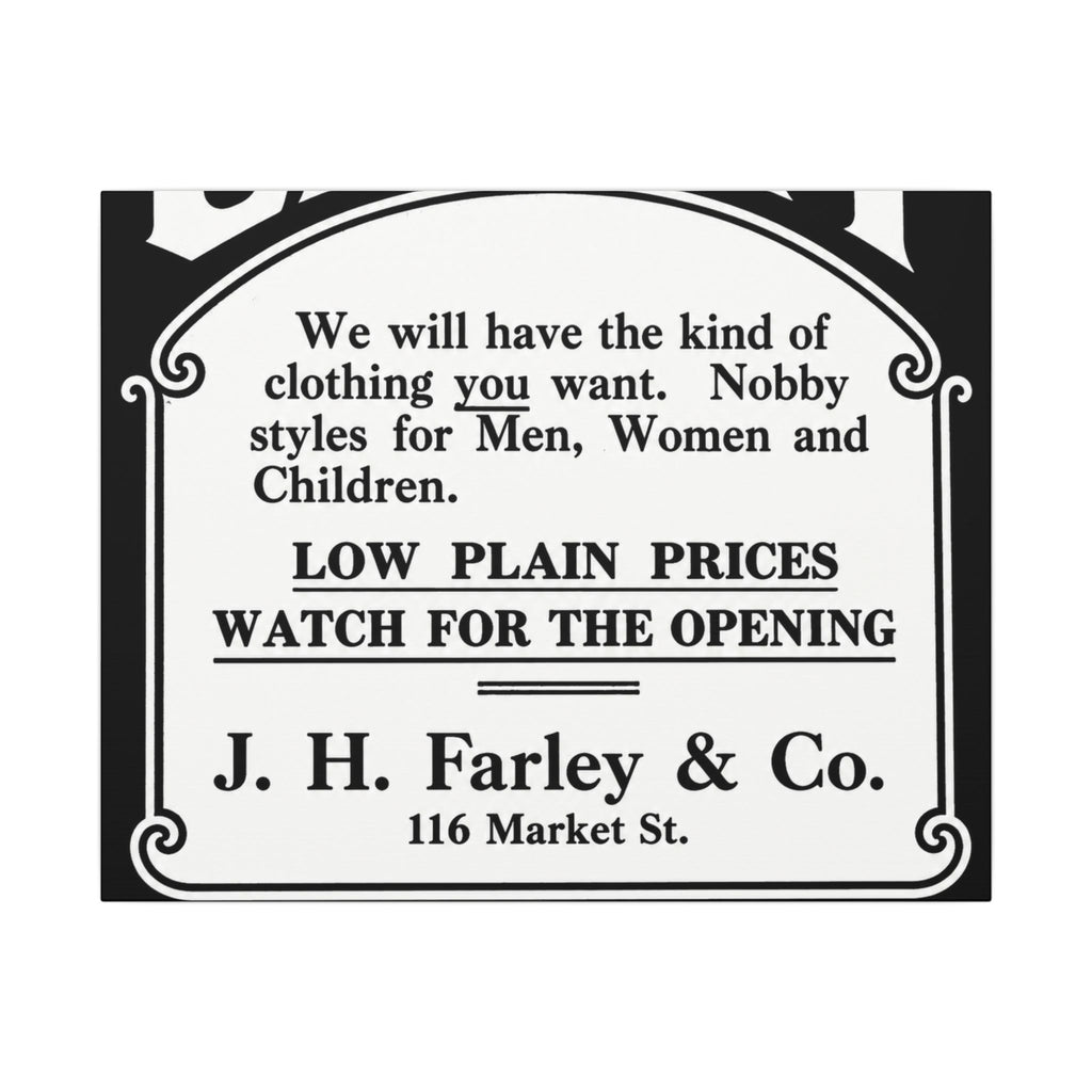 J.H. Farley & Co. — Vintage NC Newspaper Ad Canvas Print
