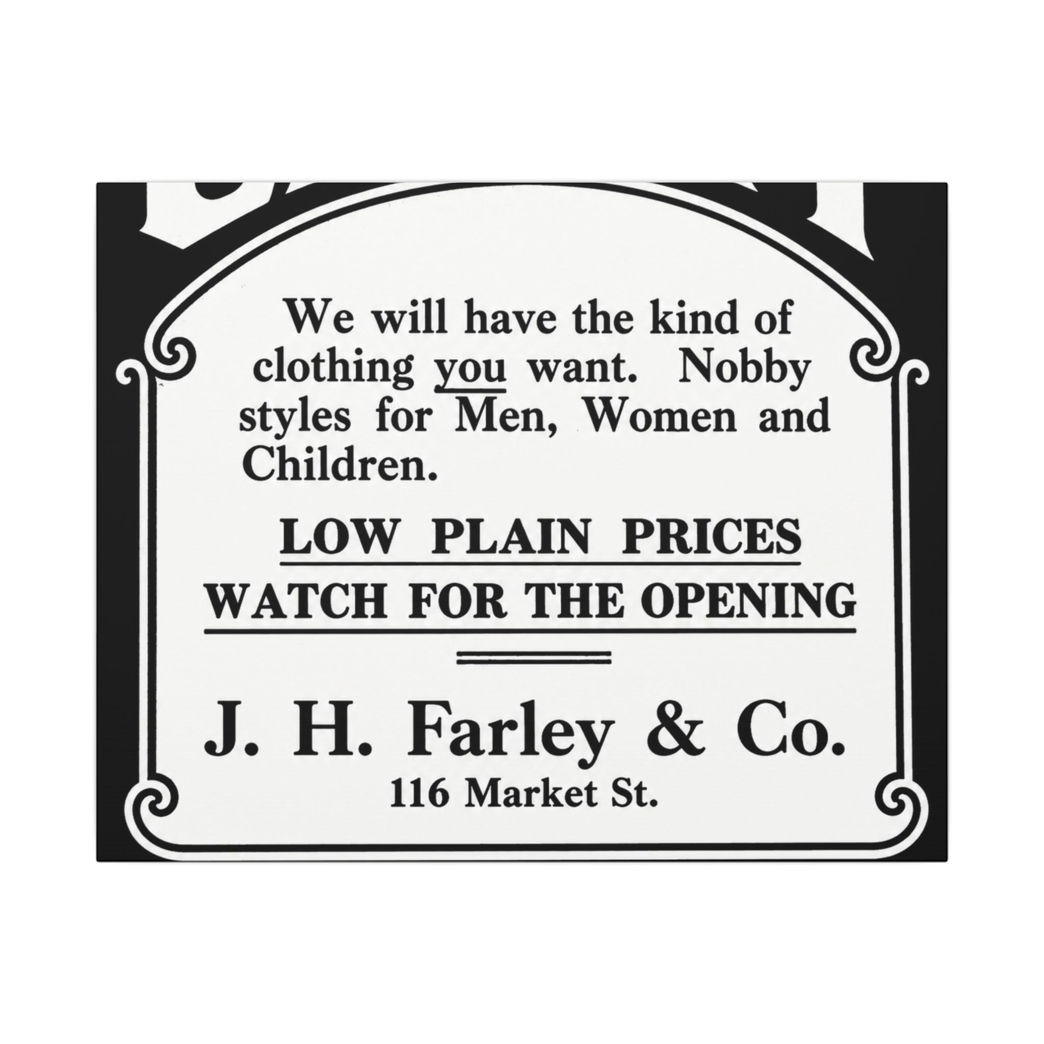 J.H. Farley & Co. — Vintage NC Newspaper Ad Canvas Print