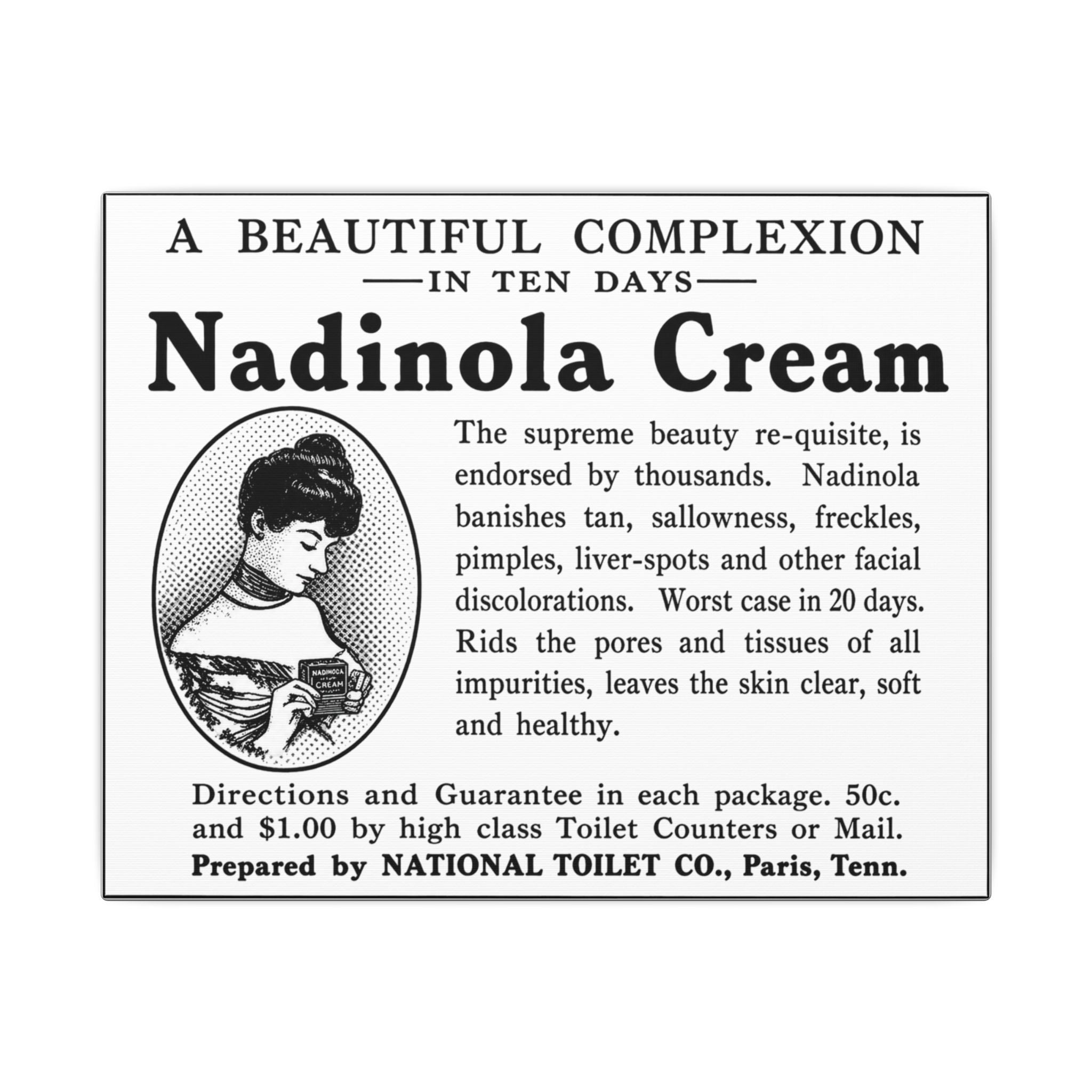 Nadinola Cream — Vintage NC Newspaper Ad Canvas Print