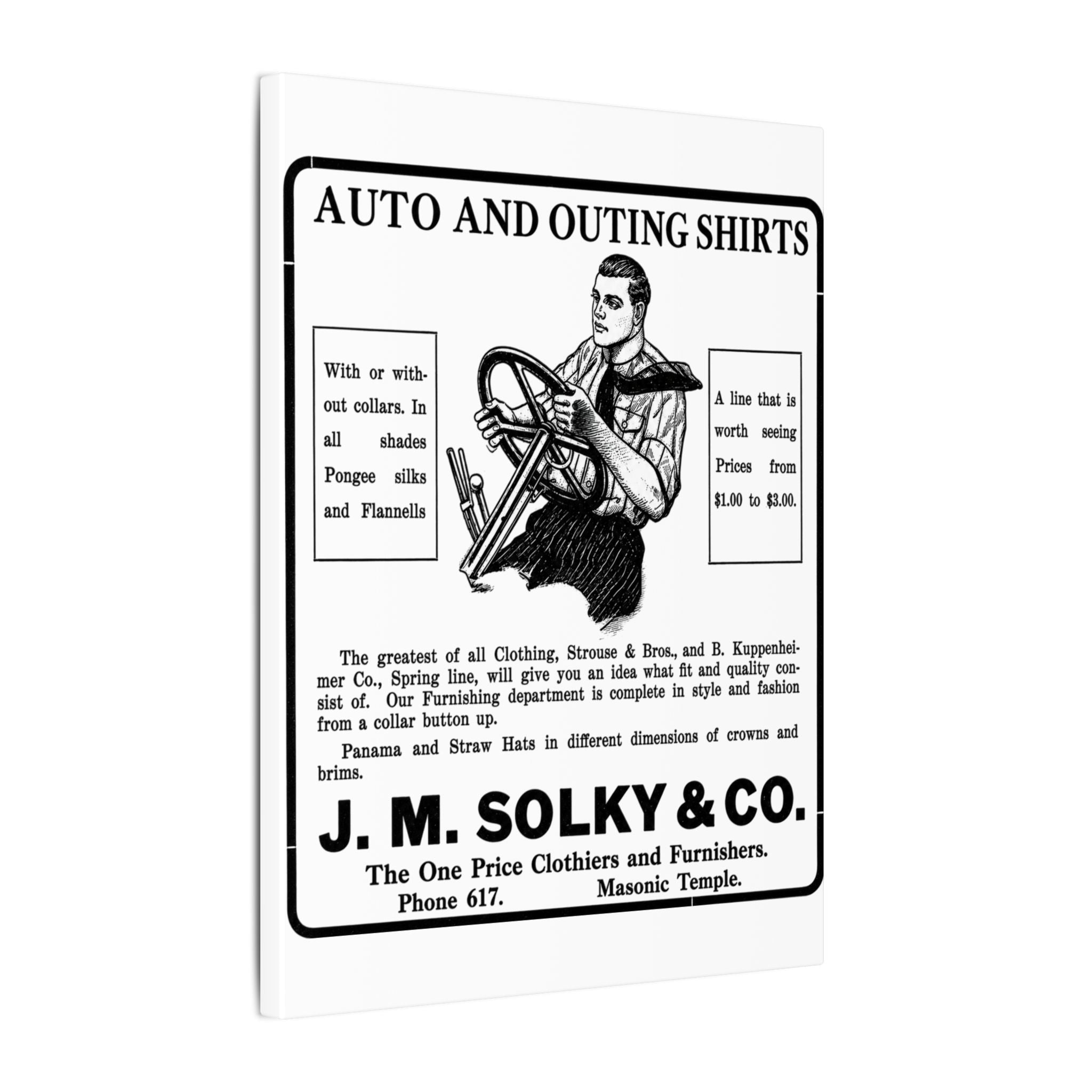 J.M. Solky & Co. — Vintage NC Newspaper Ad Canvas Print