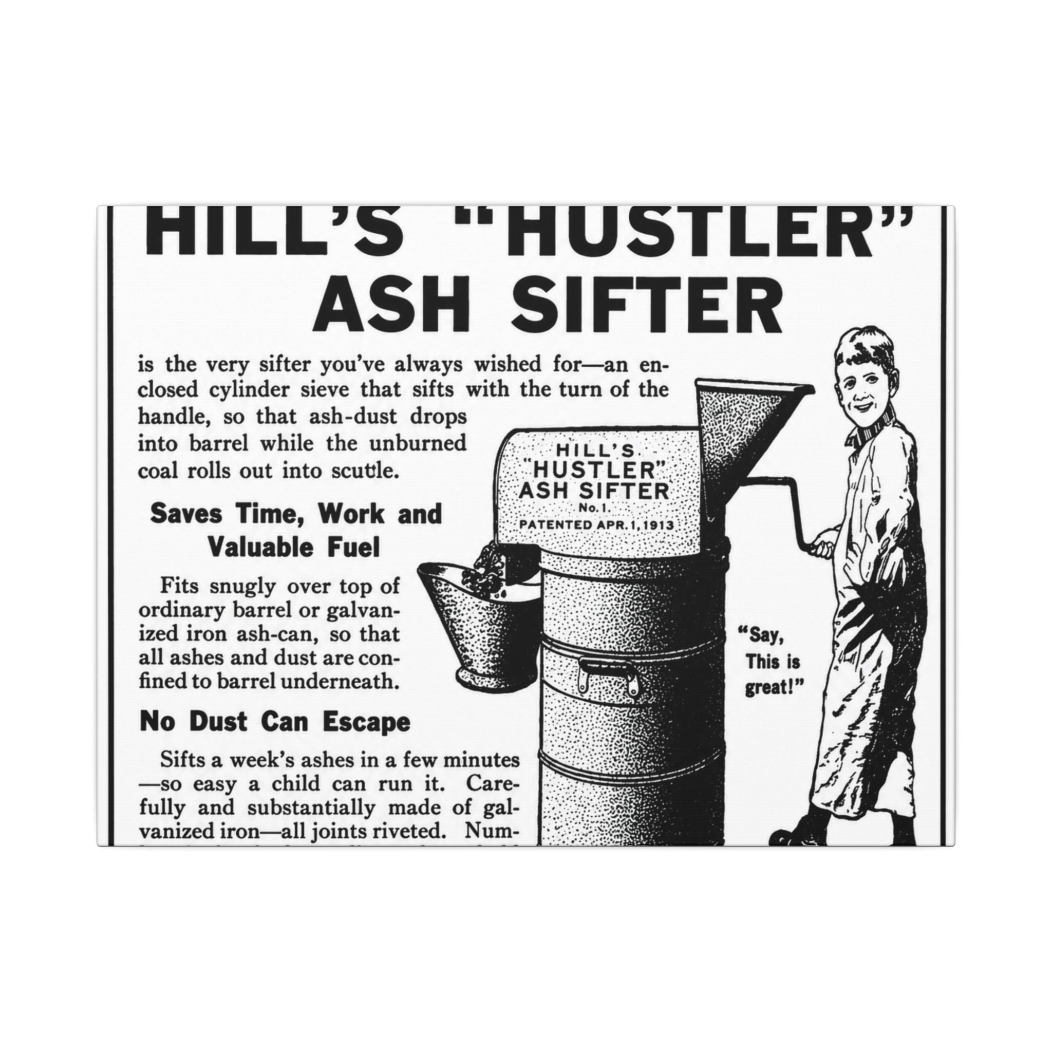 N. Jacobi Hardware - Hill's Ash Sifter — Vintage NC Newspaper Ad Canvas Print