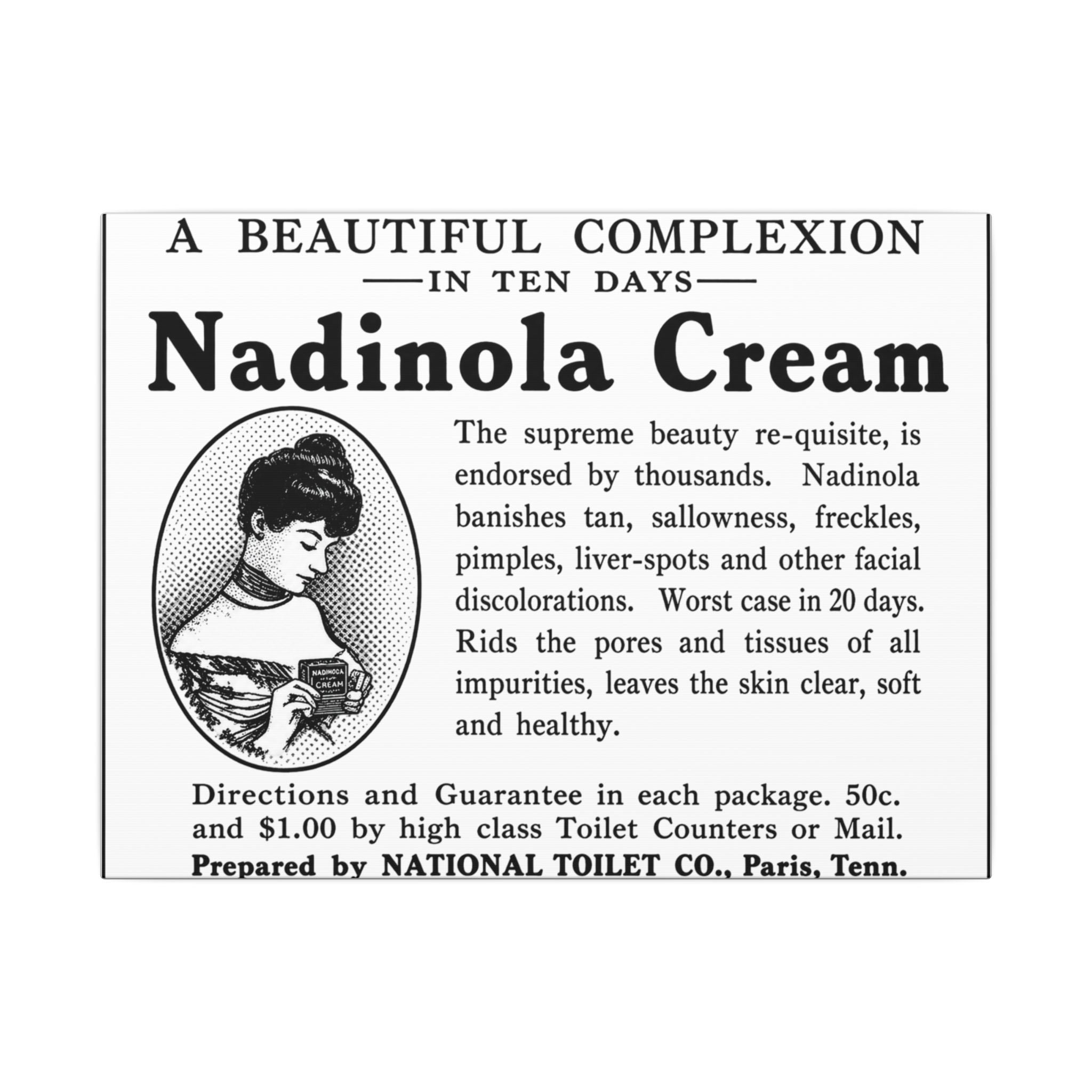 Nadinola Cream — Vintage NC Newspaper Ad Canvas Print