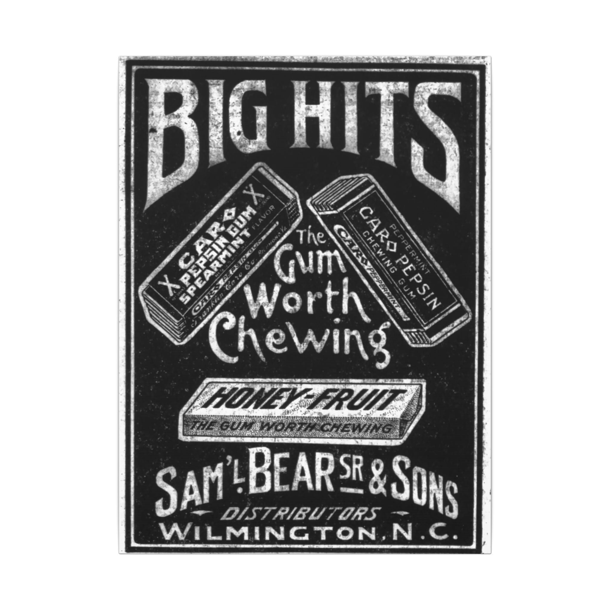 Saml Bear & Sons Big Hits Gum — Vintage NC Newspaper Ad Canvas Print
