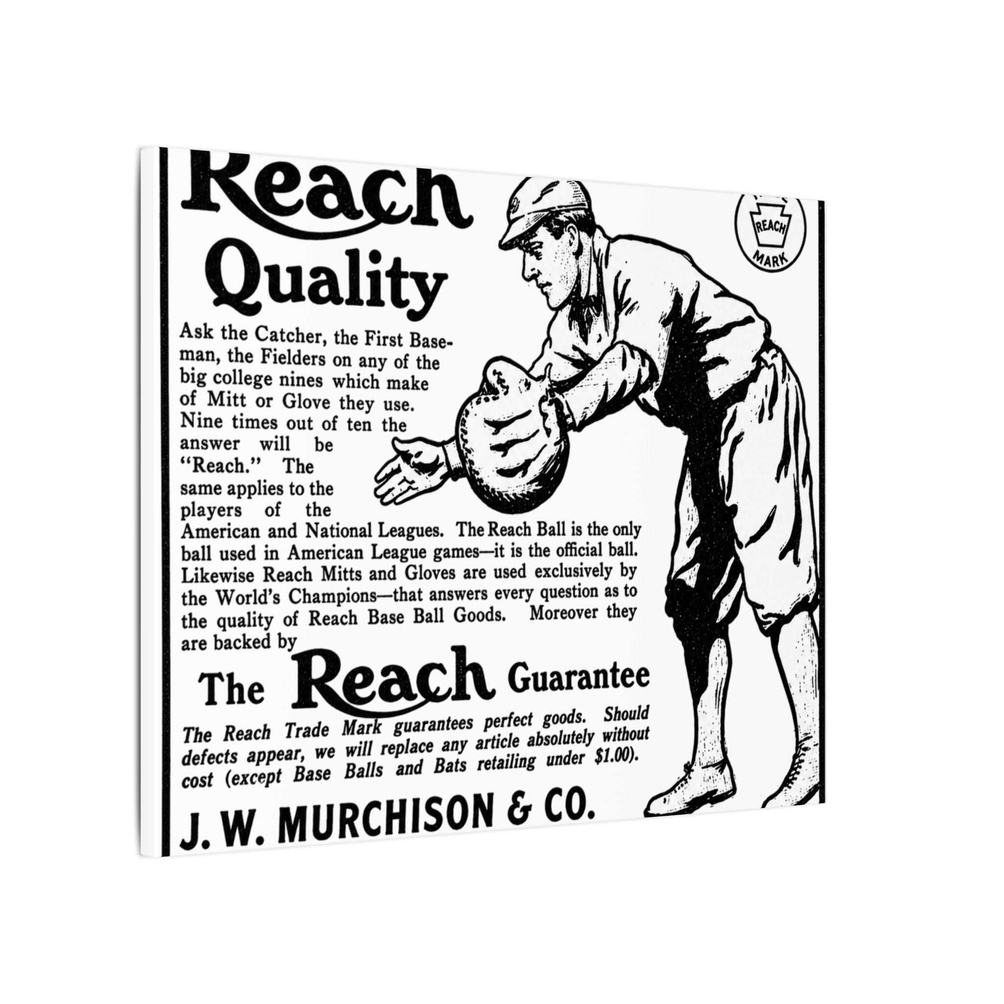 Reach Baseball Equipment — Vintage NC Newspaper Ad Canvas Print
