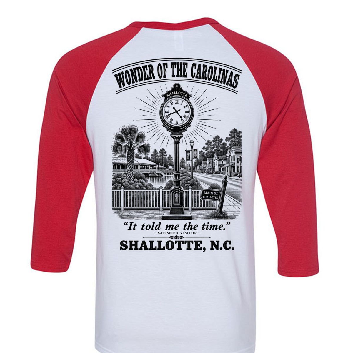 Wonder of the Carolinas Shallotte Clock baseball tee