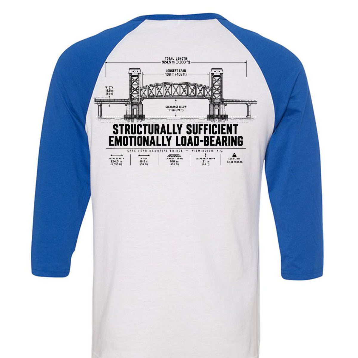 Cape Fear Memorial Bridge blueprint baseball tee